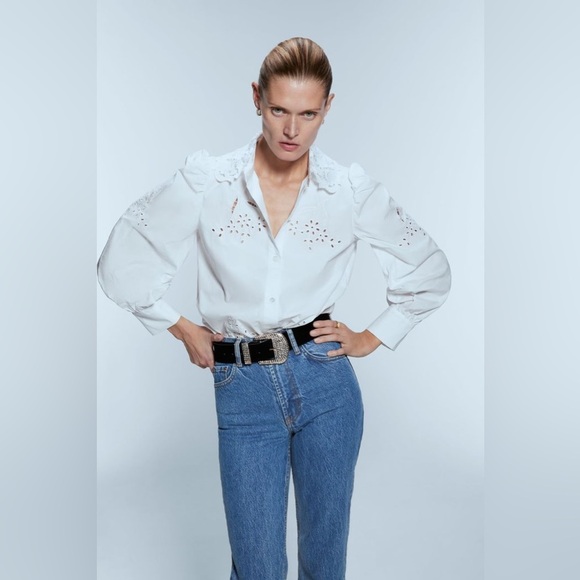 ZARA POPLIN SHIRT WITH EYELET EMBROIDERY SIZE M - Picture 8 of 14